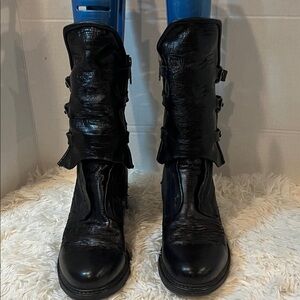 A.S.98 Airstep Italian side zipper black leather Boho Biker boots.